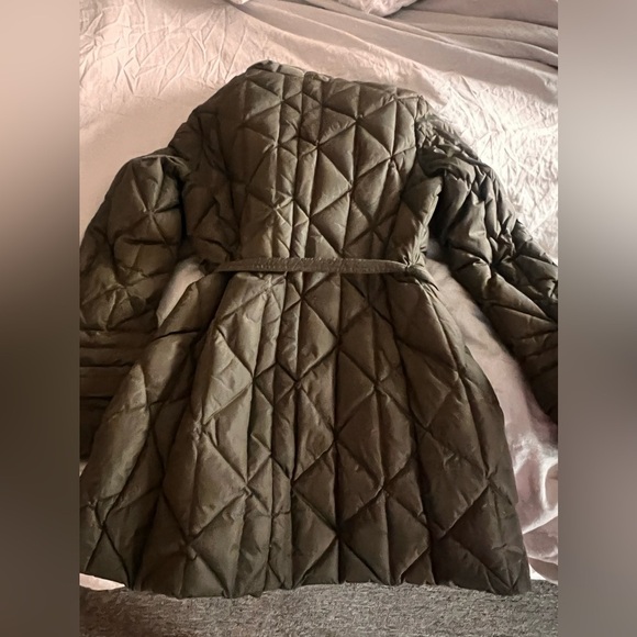 Add Down Women's khaki Pillow Collar puffy  Belted Jacket Medium - Picture 9 of 12